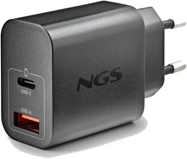 CARGADOR PARED GaN USB-C + USB-A 20W NEGRO NGS