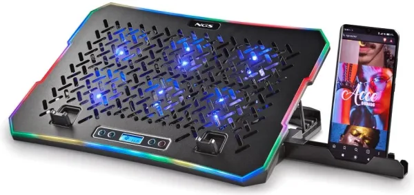 Soporte Refrigerante NGS Hero Stand para Portátiles hasta 15.6"/ Iluminación LED
