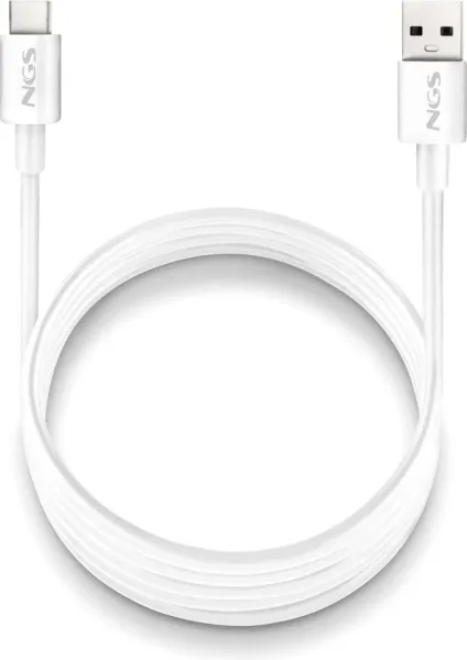 Cable USB 2.0 NGS ZYRO-AC/ USB Macho - USB Tipo-C Macho/ Hasta 15W/ 480Mbps/ 1m/ Blanco