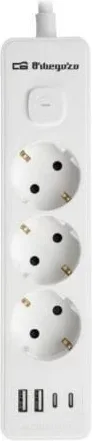 Regleta con Interruptor Orbegozo EN 3100/ 3 Tomas de Corriente/ 2 USB/ 2 USB Tipo-C/ Cable 1.4m/ Blanca