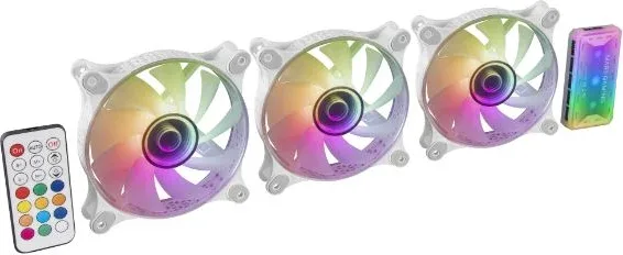 Pack 3 Ventiladores Mars Gaming MF-3DKITW/ 12cm + HUB + Mando a Distancia/ ARGB/ Blanco