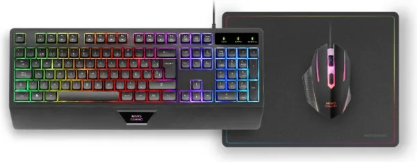 Pack Gaming Mars Gaming MCP124/ Teclado H-MECH  + Ratón Óptico + Alfombrilla/ Negro