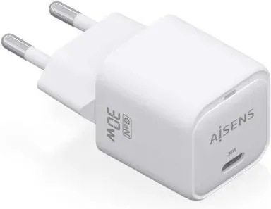 Cargador de Pared GaN Aisens ASCH-30W1P018-W/ 1xUSB Tipo-C/ 30W