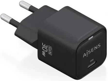 Cargador de Pared GaN Aisens ASCH-30W1P019-BK/ 1xUSB Tipo-C/ 30W