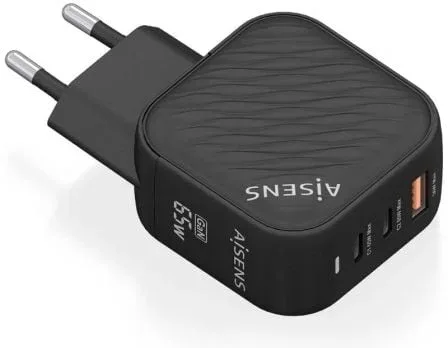Cargador 2xUSB-C PD3.0 QC4.0 1xUSB-A QC3.0 65W Negro