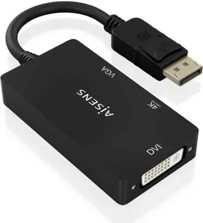 Cable Conversor Aisens A125-0861/ DisplayPort Macho/ VGA Hembra - DVI Hembra - HDMI 4K Hembra/ 15cm/ Negro