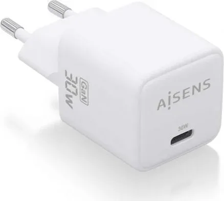 Cargador de Pared GaN Aisens ASCH-30W1P035-W/ 1xUSB Tipo-C/ 30W