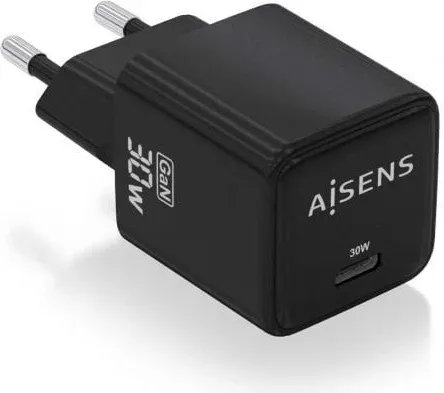 Cargador de Pared GaN Aisens ASCH-30W1P036-BK/ 1xUSB Tipo-C/ 30W