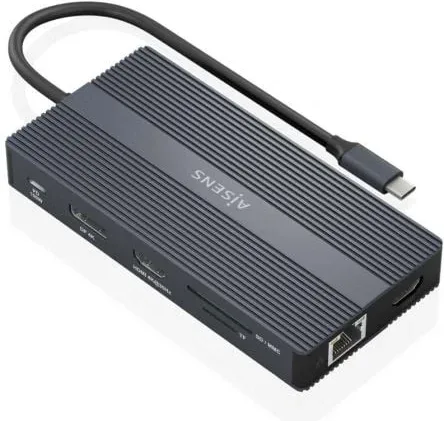 Docking USB Tipo-C Aisens ASUC-12P017-GR/ 2xHDMI 4K/ 4xUSB/ 1xUSB Tipo-C/ 1xRJ45/ 1xDisplayPort/ 1xLector Tarjetas/ 1xUSB Tipo-C PD/ Gris