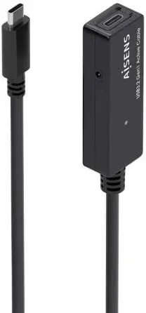 Cable Alargador USB 3.2 con Amplificador Aisens A107-0869/ USB Tipo-C Macho - USB Tipo-C Hembra/ Hasta 100W/ 20Gbps/ 5m/ Negro