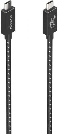 Cable USB 4.0 Tipo-C Aisens A156-0866/ USB Tipo-C Macho - USB Tipo-C Macho/ Hasta 240W/ 40Gbps/ 50cm/ Gris