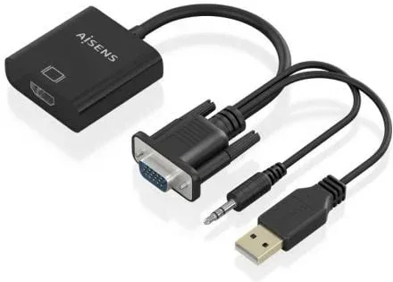 Cable Conversor Aisens A115-0872 SVGA Macho - USB Macho/ Jack Macho - HDMI Hembra/ 20cm/ Negro