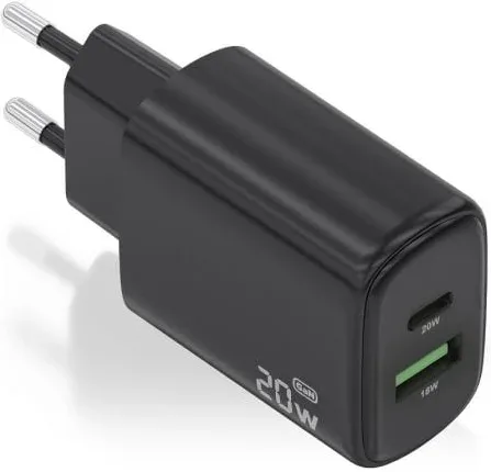 Cargador de Pared GaN Aisens A110-0910/ 1xUSB Tipo-C/ 1xUSB/ 20W/ Negro