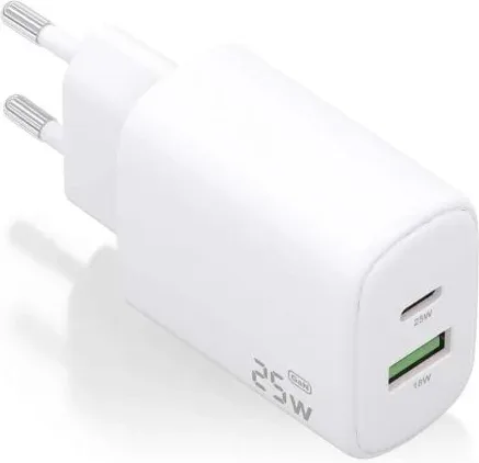 Cargador de Pared GaN Aisens A110-0911/ 1xUSB Tipo-C/ 1xUSB/ 25W/ Blanco