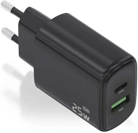 Cargador de Pared GaN Aisens A110-0912/ 1xUSB Tipo-C/ 1xUSB/ 25W/ Negro