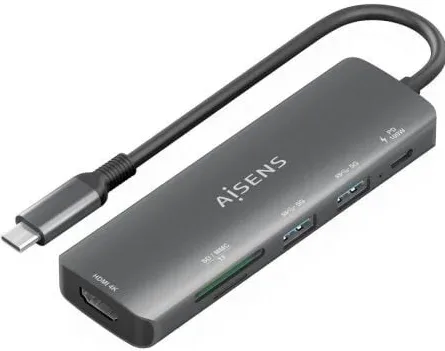 Docking USB Tipo-C Aisens ASUC-6P023-GR/ 1xHDMI 4K/ 2xUSB/ 1xUSB Tipo-C PD/ 1xLector Tarjetas/ Gris