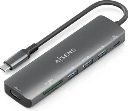 USB-C Dock Aisens 7 en 1 USB-C a HDMI 3Xusb-A USB-C Pd 100W SD Micro SD