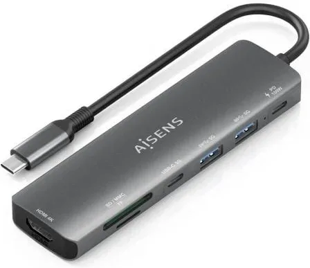 Docking USB Tipo-C Aisens ASUC-7P026-GR/ 1xHDMI 4K/ 2xUSB/ 1xUSB Tipo-C / 1xUSB Tipo-C PD/ 1xLector Tarjetas/ Gris