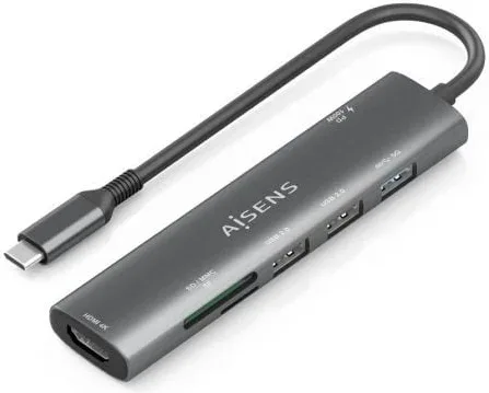 USB-C Dock Aisens 7 en 1 USB-C a HDMI 2Xusb-A USB-A Pd 100W SD Micro SD