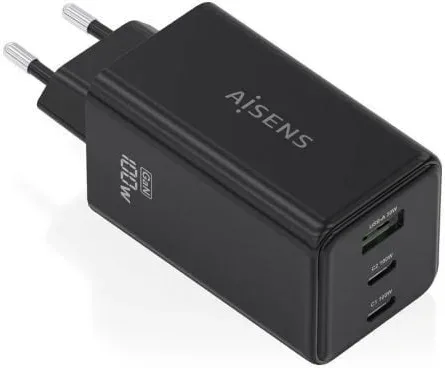 Cargador de Pared GaN Aisens ASCH-100W3P052-BK/ 2xUSB Tipo-C/ 1xUSB/ 100W