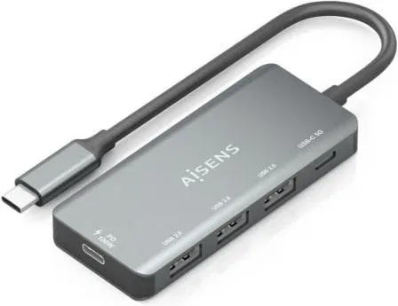 Hub USB Tipo-C Aisens A109-0945/ 3xUSB/ 1xUSB Tipo-C/ 1xUSB Tipo-C PD/ Gris