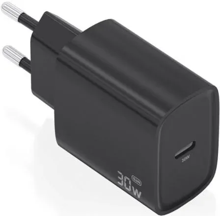 Cargador de Pared GaN Aisens A110-0951/ 1xUSB Tipo-C/ 30W/ Negro