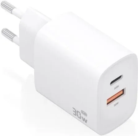 Cargador de Pared GaN Aisens A110-0952/ 1xUSB Tipo-C/ 1xUSB/ 30W/ Blanco