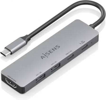 Docking USB Tipo-C Aisens ASUC-5P028-GR/ 1xHDMI 4K/ 2xUSB/ 2xUSB Tipo-C/ 1xUSB Tipo-C PD/ Gris