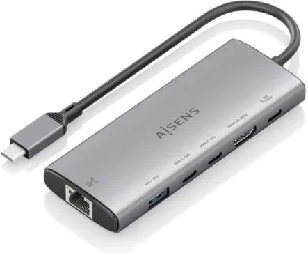 Docking USB Tipo-C Aisens ASUC-6P030-GR/ 1xHDMI 4K/ 1xUSB/ 2xUSB Tipo-C/ 1xRJ45/ 1xUSB Tipo-C PD/ Gris