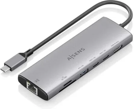Docking USB Tipo-C Aisens ASUC-7P032-GR/ 1xHDMI 4K/ 1xUSB/ 2xUSB Tipo-C/ 1xRJ45/ 1xLector Tarjetas/ Gris