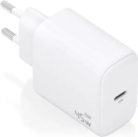 Cargador de Pared GaN Aisens A110-0969/ 1xUSB Tipo-C/ 45W/ Blanco