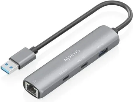 Usb3.0 Dock Aisens USB-A a Ethernet Gigabit Hub 2Xusb-C+1Xusb-A Gris 15Cm