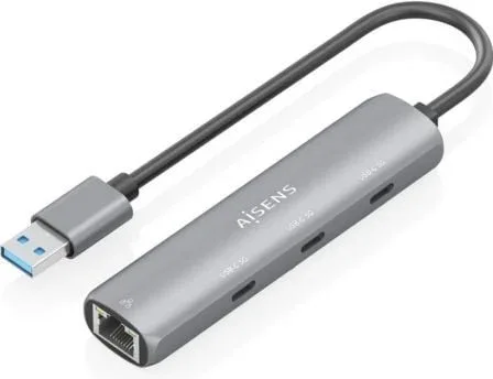 Usb3.0 Dock Aisens USB-A a Ethernet Gigabit Hub 3Xusb-C Gris 15Cm