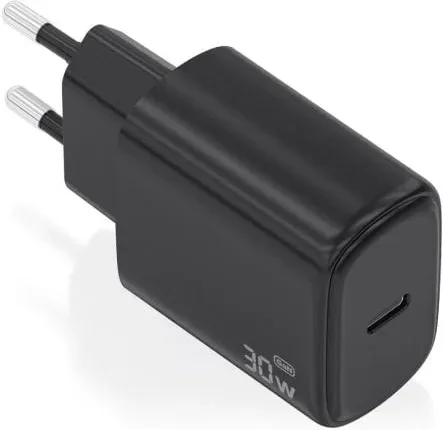 Cargador de Pared GaN Aisens A110-0976/ 1xUSB Tipo-C/ 30W/ Negro