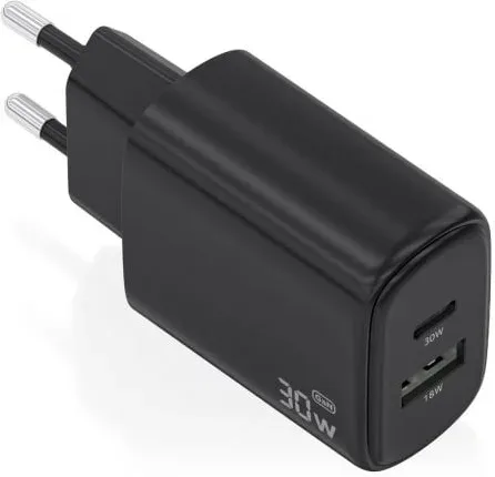 Cargador de Pared GaN Aisens A110-0978/ 1xUSB Tipo-C/ 1xUSB/ 30W/ Negro
