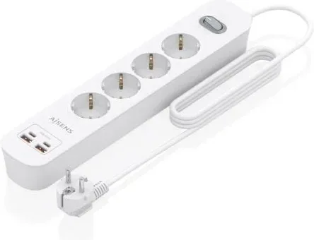 Regleta con Interruptor Aisens ASPS-2A2C12-W/ 4 Tomas de Corriente/ 2 USB - 2 USB Tipo-C/ Cable 1.4m/ Blanco