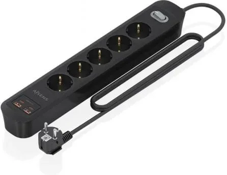 Regleta con Interruptor Aisens ASPS-2A2C15-BK/ 5 Tomas de Corriente/ 2 USB - 2 USB Tipo-C/ Cable 1.4m/ Negro