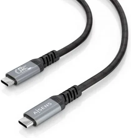Cable USB 4.0 Tipo-C Aisens A156-0993/ USB Tipo-C Macho - USB Tipo-C Macho/ Hasta 240W/ 40Gbps/ 50cm/ Negro