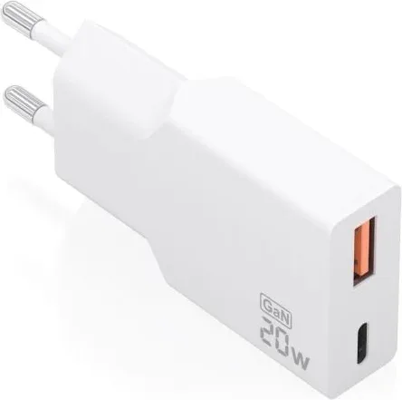 Cargador de Pared GaN Aisens A110-0998/ 1xUSB Tipo-C/ 1xUSB/ 20W/ Blanco