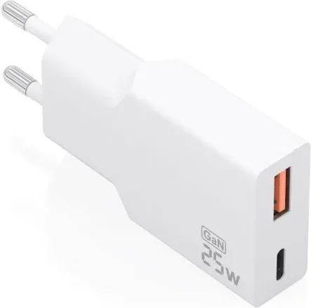 Cargador de Pared GaN Aisens A110-1000/ 1xUSB Tipo-C/ 1xUSB/ 25W/ Blanco