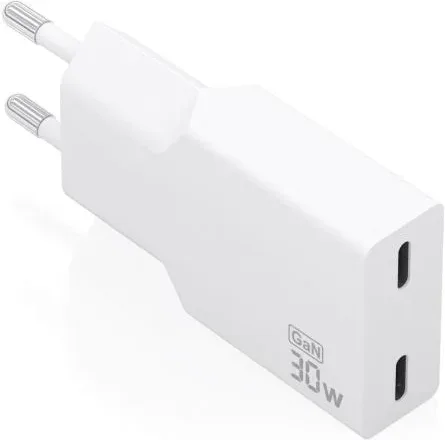 Cargador de Pared GaN Aisens A110-1003/ 2xUSB Tipo-C/ 30W/ Blanco