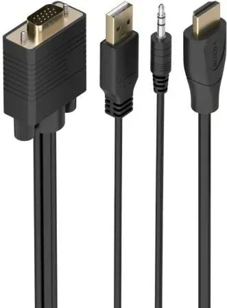 Cable Conversor Aisens A115-1007 SVGA Macho - USB Macho - Jack Macho/ HDMI Macho/ 1m/ Negro