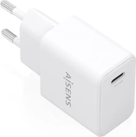Cargador de Pared GaN Aisens A110-1023/ 1xUSB Tipo-C/ 20W/ Blanco