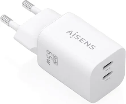 Cargador de Pared GaN Aisens A110-1029/ 2xUSB Tipo-C/ 65W/ Blanco