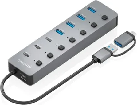 Hub USB Tipo-C + USB 3.1 Aisens ASUC-8P043-GR/ 4xUSB/ 3xUSB Tipo-C/ 1xUSB Tipo-C PD/ Gris