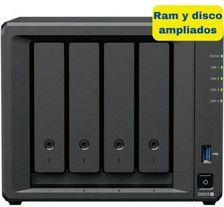 NAS Synology Diskstation DS925+/ 4 Bahías 3.5"- 2.5"/ 8GB DDR4/ 16TB/ Formato Torre