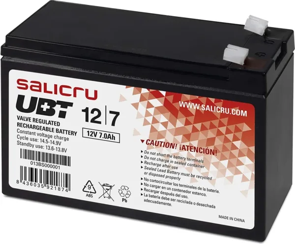 Batería Salicru UBT 12/7 V2 compatible con SAI Salicru según especificaciones