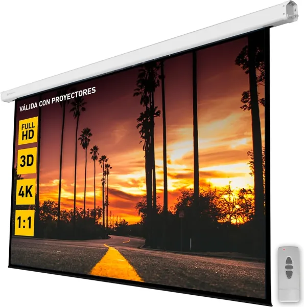 Pantalla electrica videoproyector pared y techo phoenix 112´´ ratio 1:1 - 4:3 - 16:9 2m x 2 m  posicion ajustable - carcasa blanca - tela super resistente