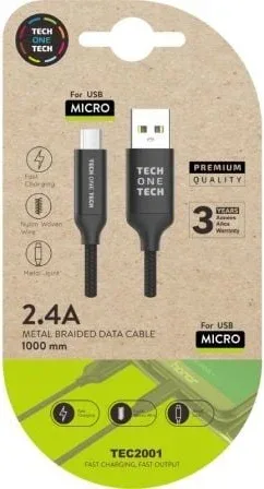 Cable USB 2.0 Tech One Tech TEC2001/ USB Macho - MicroUSB Macho/ 1m/ Negro