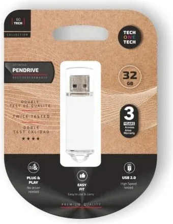 Pendrive 32GB Tech One Tech Basic USB 2.0/ Blanco